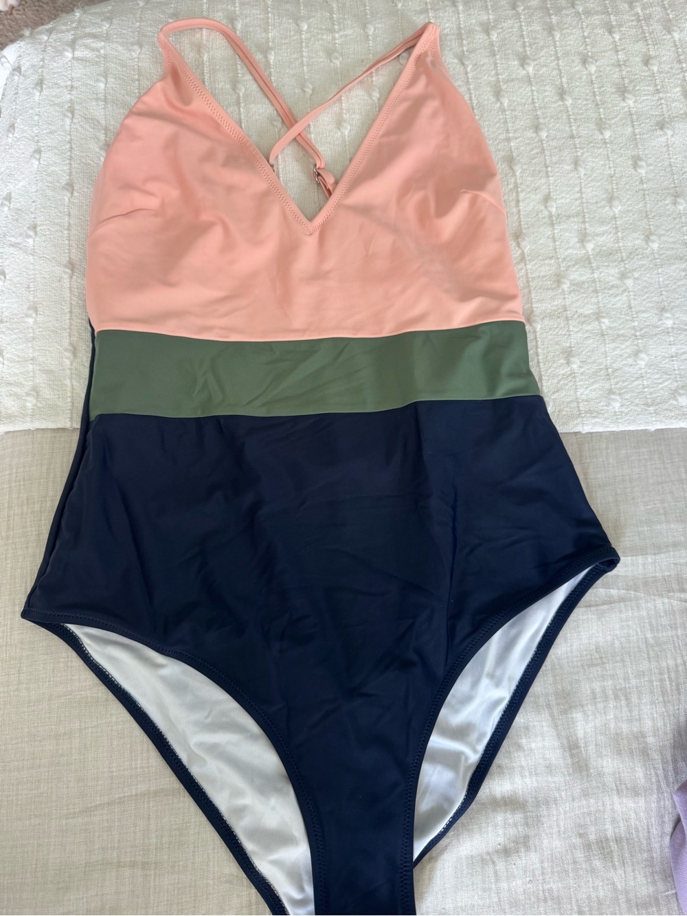 NWOT color block one piece swimsuit size large navy green pink